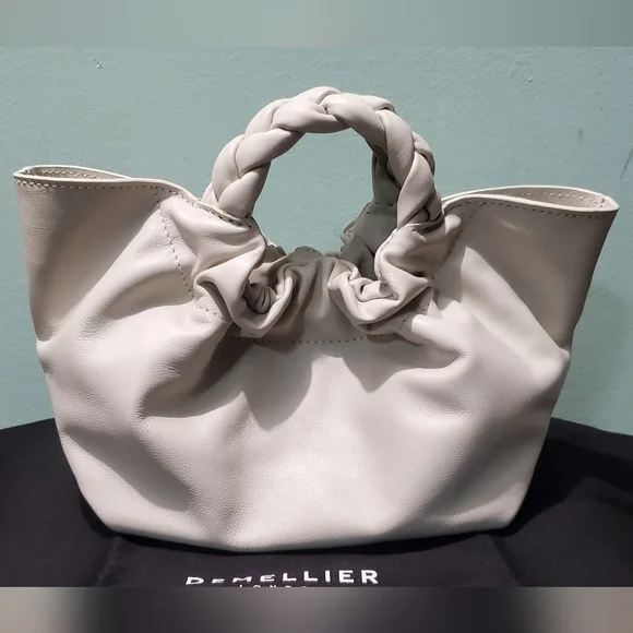 NEW DEMELLIER Mini Los Angeles Off White Smooth Leather Braid Tote Crossbody Bag - Picture 9 of 14